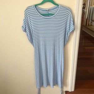 Baby Blue and White Stripe Women’s Cotton T-shirt Dress with Tie Belt